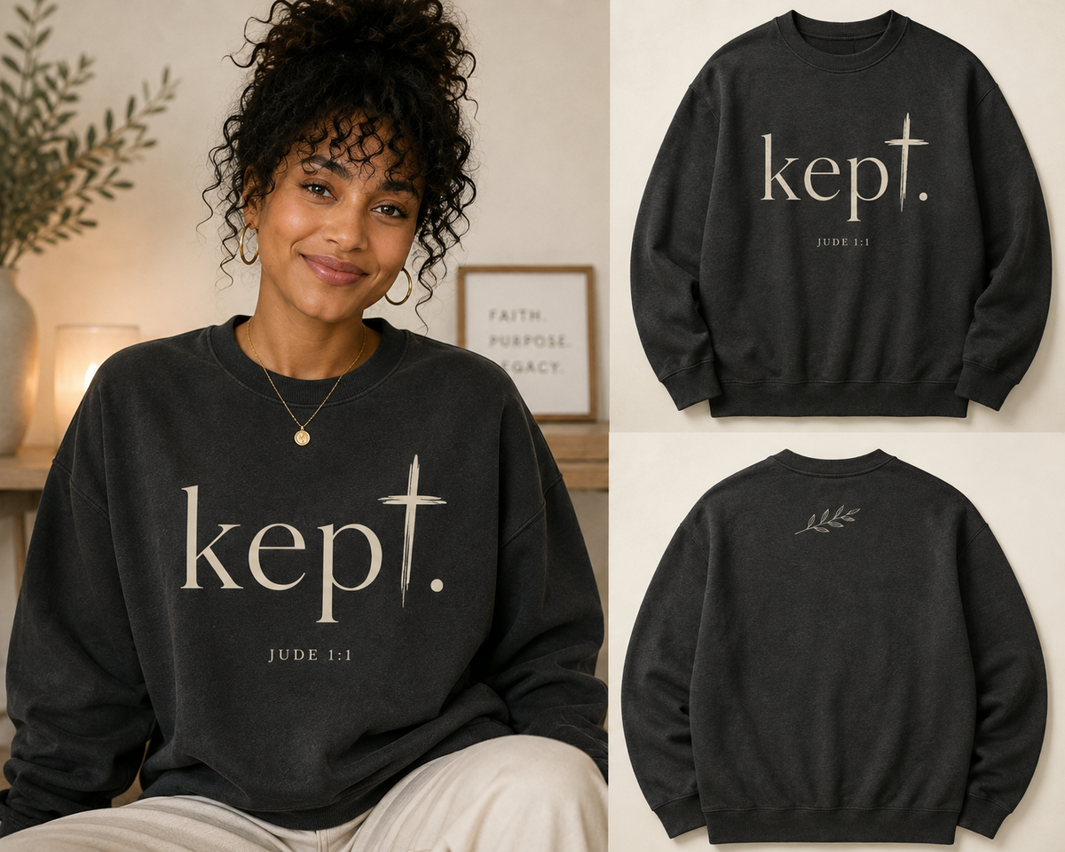 Kept Sweatshirt — Christian Inspirational Crewneck (Jude 1:1)