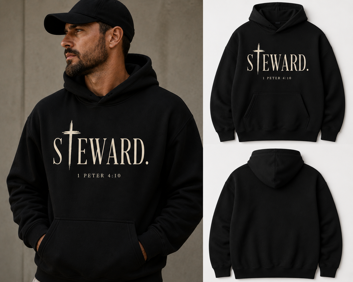 Steward Hoodie — Subtle Cross Graphic Christian Sweatshirt